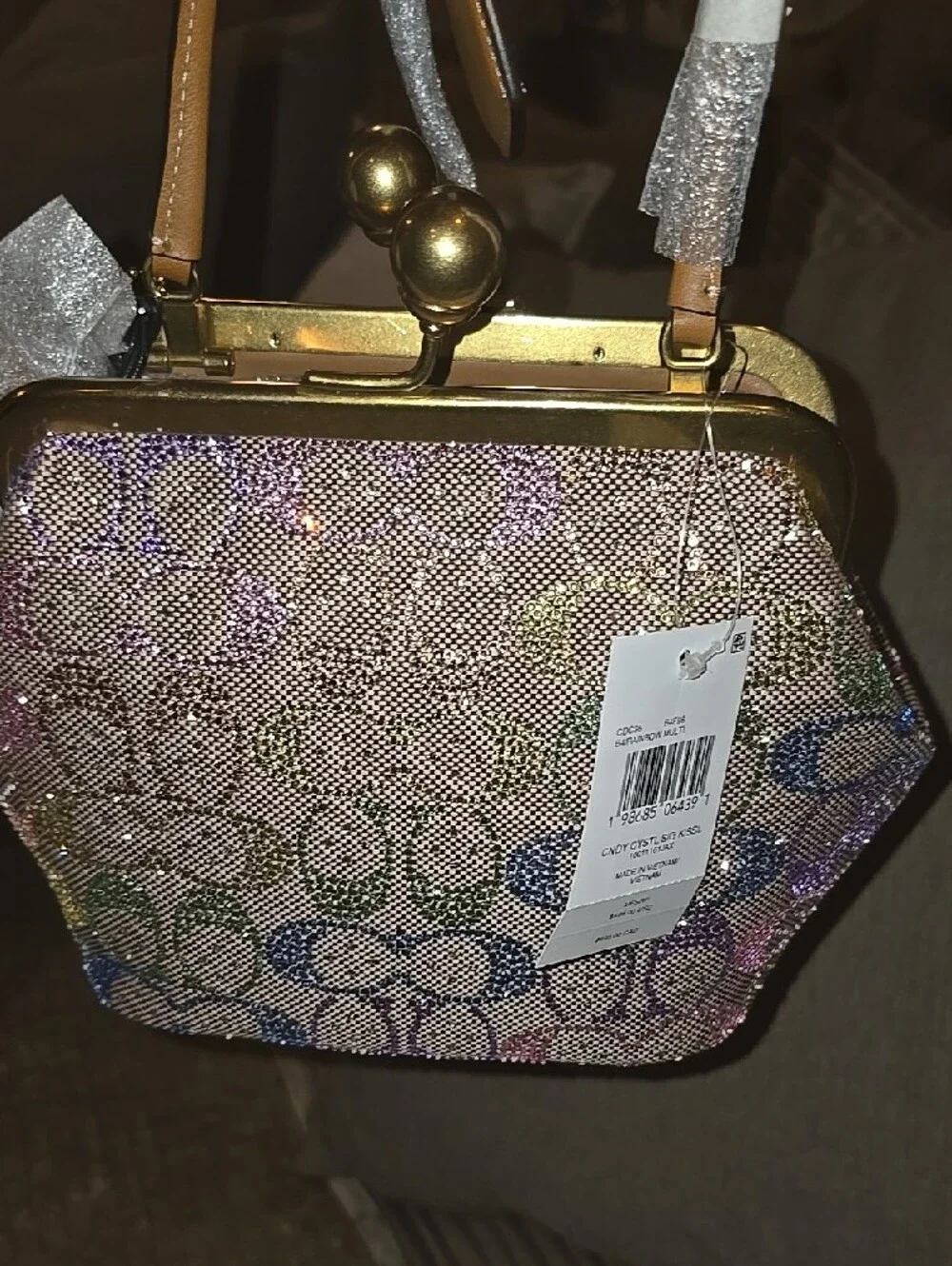 Authentic Coach Iridescent Multicolor Hexagon Clutch with Gold Trim - Picture 9 of 12